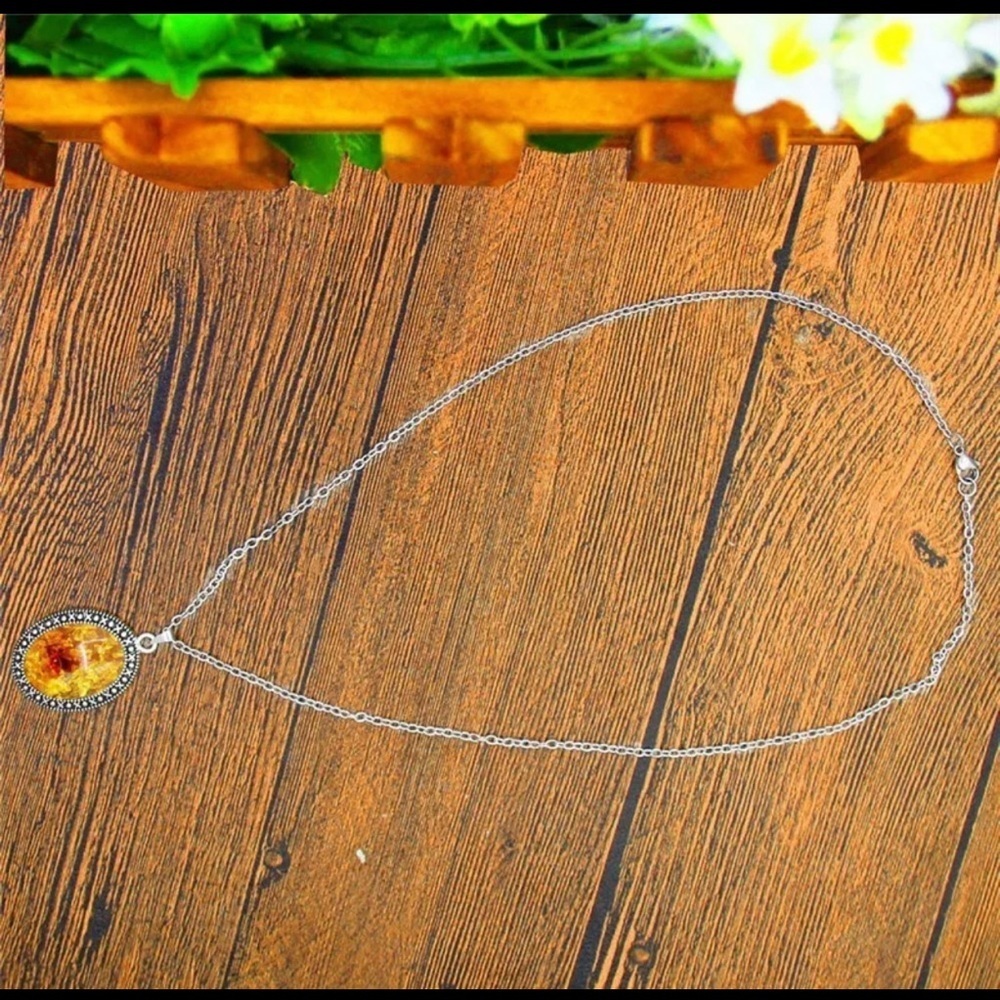 Oval Simulated Warm Amber Necklace Bracelet Ring Jewelry Set - Picture 3 of 6